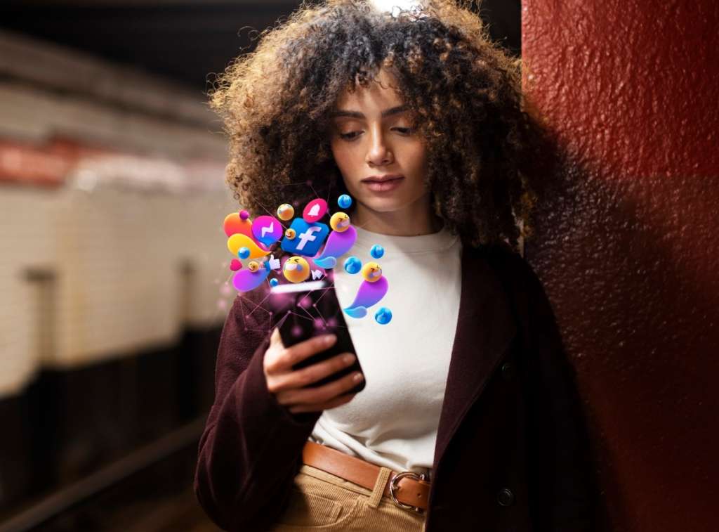 Digital age. a girl using social media platform