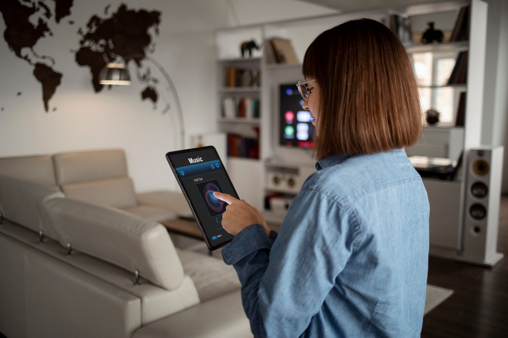a person using smart home appliances